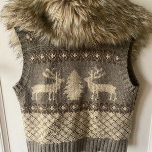 Ralph Lauren Denim Supply Wool Sweater Vest with Vegan fur collar